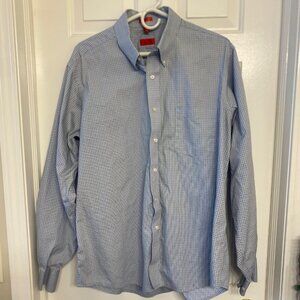 IZOD - Size XL -  Men's 80's 2-Ply Pinpoint Button Blue Check Long Sleeve Shirt